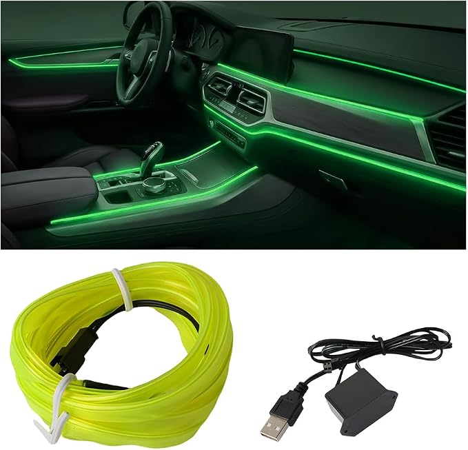 Car LED Strip Lights, 16.4FT 5V Waterproof Flexible Vehicle Ambient Lighting Kits with USB Port, Automotive Lamp Strips Decorations, Universal for SUV Automobile Truck (Fluorescent Green) by Unknown