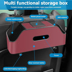 Zipelo Car Headrest Backseat Organizer with Cup Holder, Multi-Functional Vehicle Seat Back Hanging Storage Box with Hooks, Auto Drink Snack Phone Tray Travel Accessories for Kids Adults (Wine Red) - Image 3