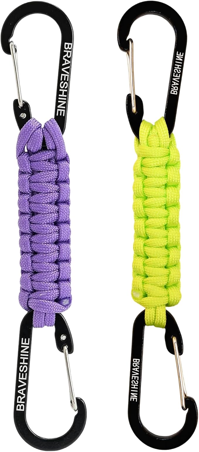 BRAVESHINE Paracord Keychain Carabiner Clip | D Ring Hanger Lanyard Hook | 7.3inch Long | for Stroller, Water Bottle, Key, Backpacks, Men, Women, Luggage, Car Seat Headrest, Fence, Bag Charms by BRAVESHINE