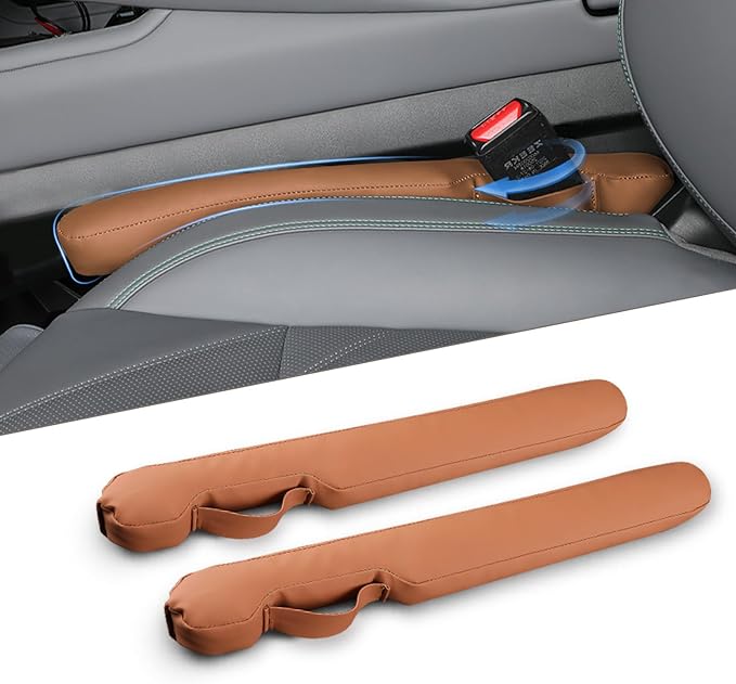 Leather Car Seat Gap Filler Universal for Car Truck SUV to Block The Gap Between Seat and Console Stop Things from Dropping 2 Packs Tan by Homaupt