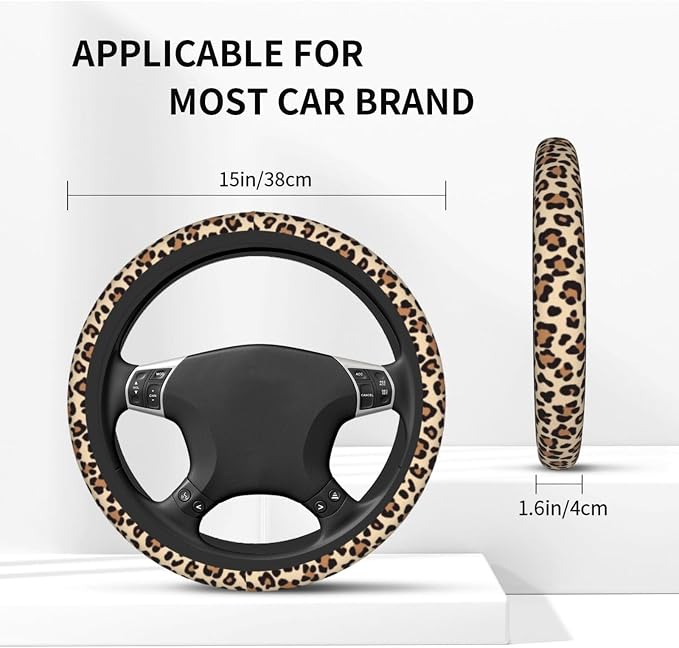 Leopard Cheetah Print Steering Wheel Cover 15 Inch + 2pc car Coasters | Universal Anti-Slip Breathable Animal Print Matching Set for Men Women - Image 5