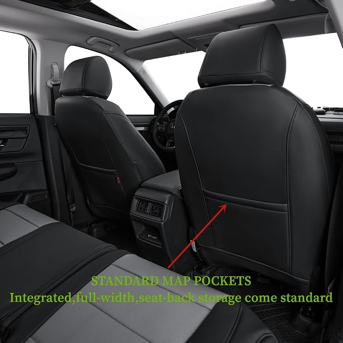 coverdream Custom Seat Covers for 2023-2026 Honda CR-V,Premium Faux Leather Car Seat Cover Set,Full Set Waterproof SUV Seat Protector,Armrest Covers Included(Black/Gray) - Image 5