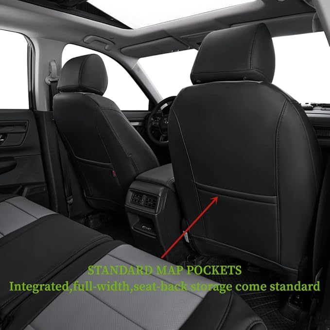 coverdream Custom Seat Covers for 2017-2022 Honda CR-V,Premium Faux Leather Car Seat Cover Set,Full Set Waterproof SUV Seat Protector,Armrest Covers Included (Black/Gray) - Image 3