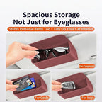 Magnetic Car Sunglasses Holder - Beige Nappa Visor Glasses Case | One-Handed Eyeglass Clip for Large Frames heat-resistant storage for aviators & cards,damage-free,vanity mirror friendly - Image 2