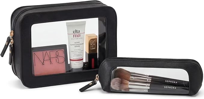 2 Pack Travel Clear Makeup Bag Set -Sunscreen Cosmetic Organizer Pouch Waterproof Makeup Pouch Portable Makeup Brush Pencil Case Car Accessories for Women(2Pack-Standard&Slim, Black) by LETGO
