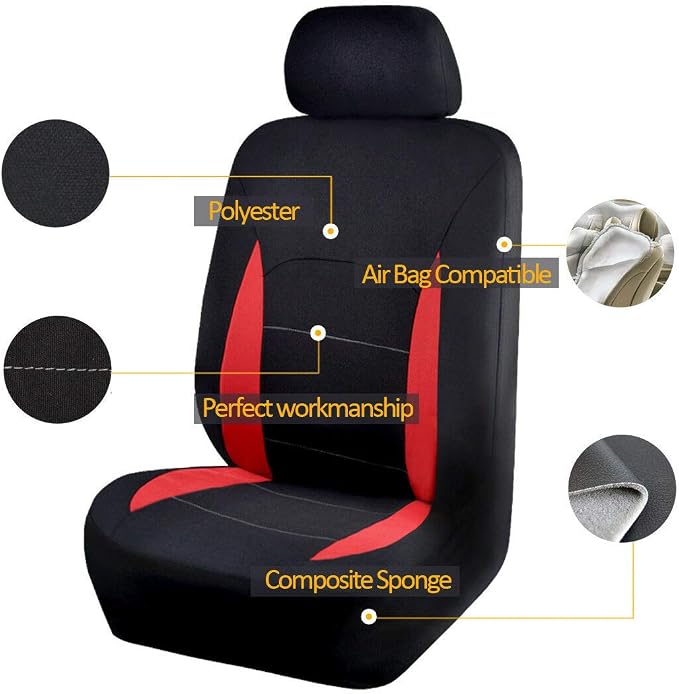 Flying Banner Car Seat Covers Full Set Front Seats and Rear Bench Polyester car seat Protectors Black Gray Purple airbag Compatible Rear Bench Split (Black Red) - Image 8