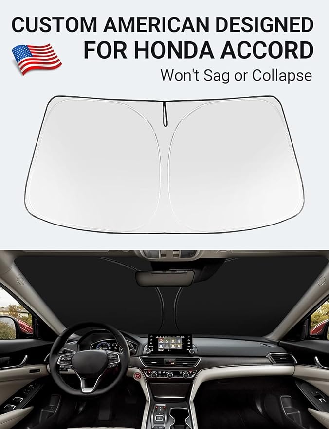 Proadsy Custom Fit 2018-2022 Honda Accord Windshield Sun Shade, Blocks Heat | 240T Heat Shield, Drops Temp 54°F, Blocks 99% UV, Prevents Dashboard Cracking, Summer Parking & Beach Trips, Easy Twist-Fold - Image 2