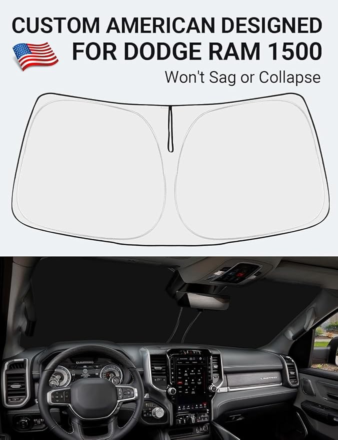 Proadsy Custom Fit Car Windshield Sun Shade for 2019-2025 Dodge RAM 1500 | 240T Heat Shield, Drops Temp 54°F, Blocks 99% UV, Prevents Dashboard Cracking, Summer Parking & Beach Trips, Easy Twist-Fold - Image 2