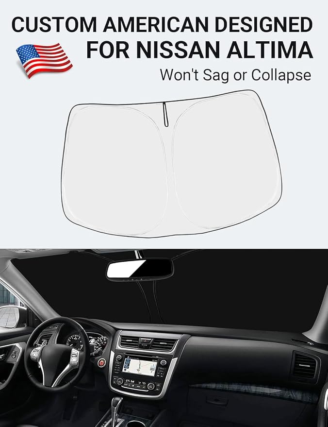 Proadsy Custom Fit Car Windshield Sun Shade for 2013-2018 Nissan Altima | 240T Heat Shield, Drops Temp 54°F, Blocks 99% UV, Prevents Dashboard Cracking, Summer Parking & Beach Trips, Easy Twist-Fold - Image 2