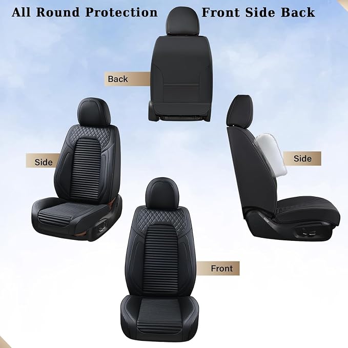 Coverado Car Seat Covers, Waterproof Nappa Leather Seat Cushion for Cars 5 Seats, Front and Rear Automotive Seat Cover Car Accessories, Universal Fit for Most Cars SUV Trucks, Full Set, Black - Image 5