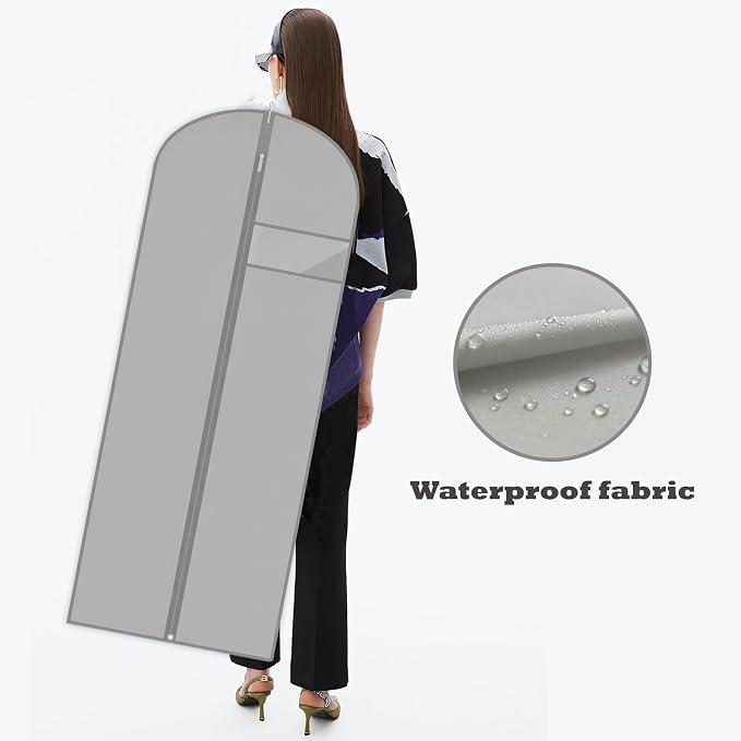 Dress Bags for Gowns Long, 60'' Garment Bags, Suit Bag for Storage and Travel, 2 Pack (Grey) - Image 6