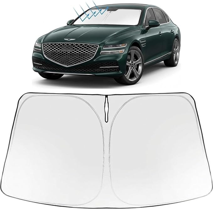 Proadsy Custom Fit 2021-2026 Genesis G80 Windshield Sun Shade, Blocks Heat | 240T Heat Shield, Drops Temp 54°F, Blocks 99% UV, Prevents Dashboard Cracking, Summer Parking & Beach Trips, Easy Twist-Fold by Proadsy