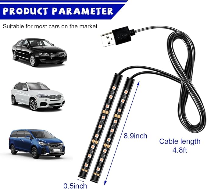 povtii Car LED Strip Light, 24 LED RGB Auto Under Dash Interior Atmosphere Lights, USB Vehicle Decorative Lamp Ambient Night Light Strip, Lighting Kit Car Accessories (Red) - Image 2