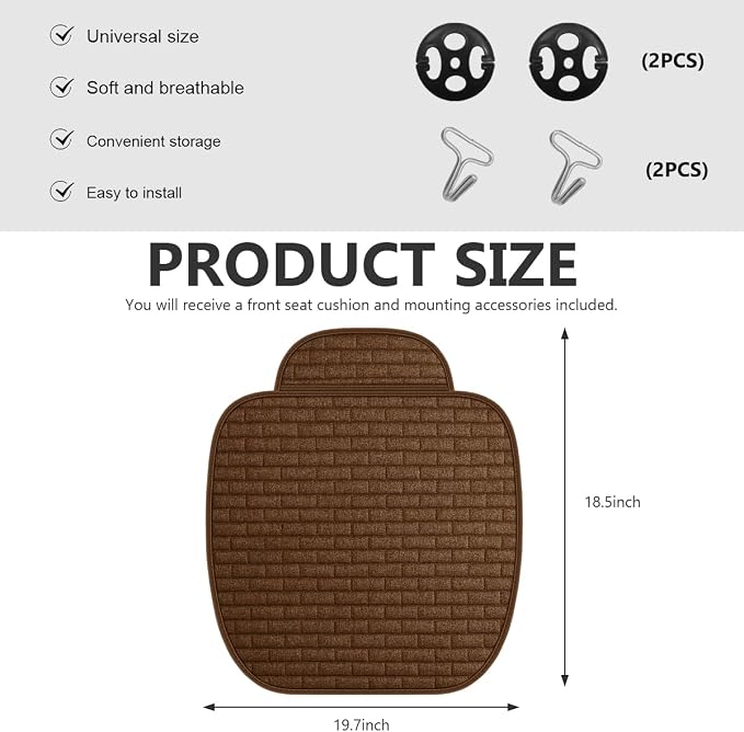 Car Seat Cover for Front Seats, Comfortable Linen Seats Cushion Pad Mat with Storage Pockets, Anti-Slip Breathable Bottom Front Seat Cover Protector for SUV Truck Van (Brown) - Image 2