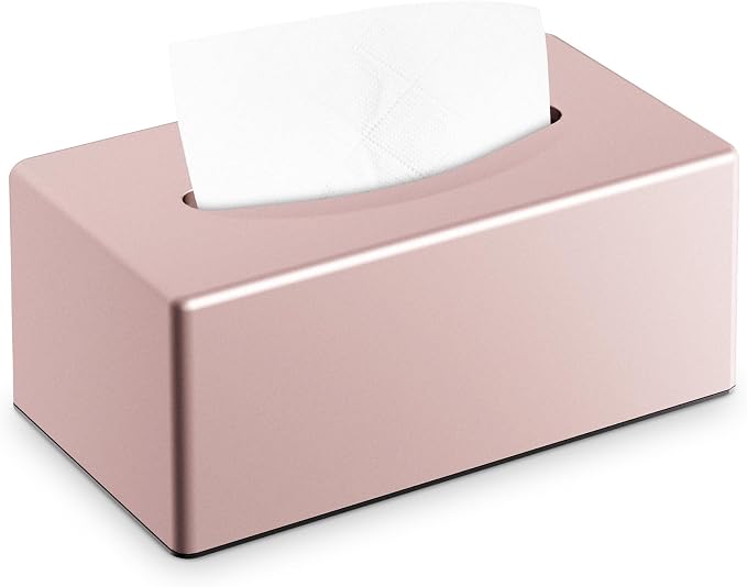 Y-in Hand Tissue Box Cover, Rectangular Facial Tissue Holder with Bottom, Decorative Storage Box for Bathroom Vanity, Toilet Tank, Car, Dressers, Night Stand, Rv, Parlors and Offices - Pink by MoreTidierAndMoreFortunate