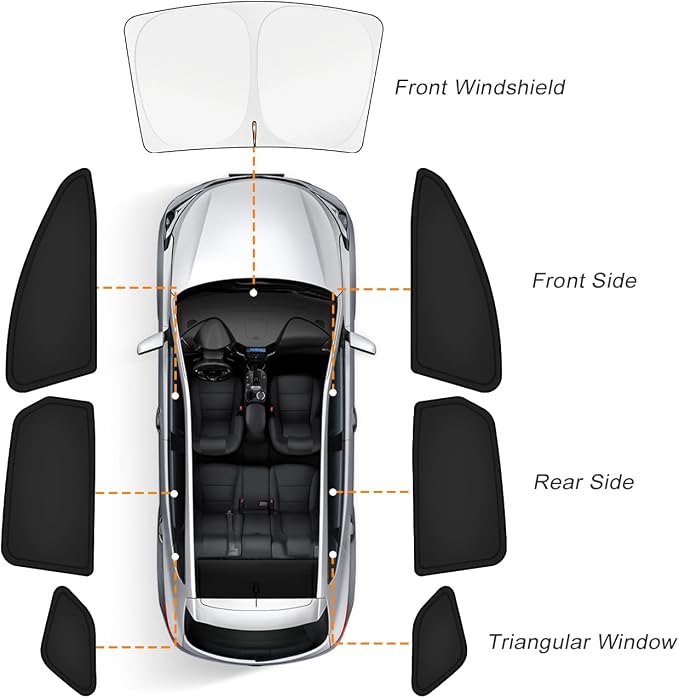 KUST Car Window Shades for Tesla Model 3 2018-2025 2026 Windshield Sun Shade Side Window Cover UV Block Privacy Protection Accessories for Camping Blackout Rear Back Full Set 7PCS - Image 8
