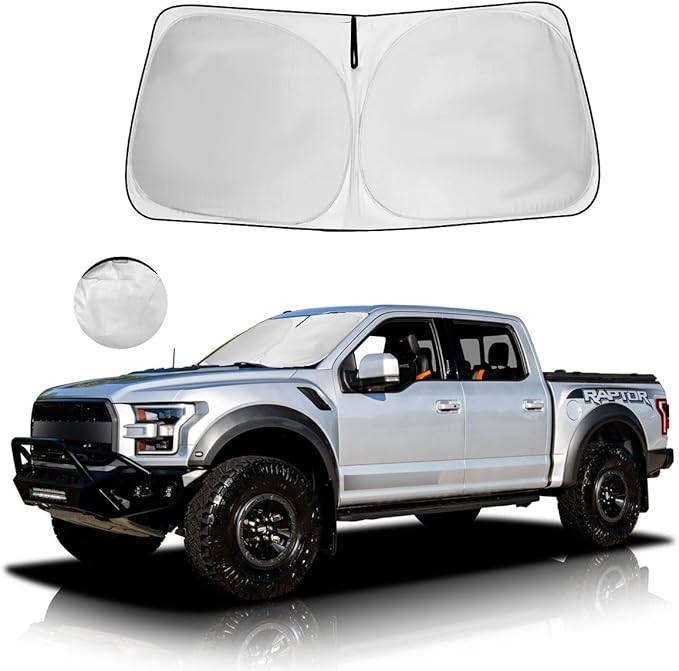 Windshield Sun Shade Car Sunshade Accessories Fit 2021-2026 Ford F-150 F150 | HUOHUIGO Front Truck Window Shade Cover Sun Visor Heat Shield Fit Ford Lariat, King Ranch, Platinum, XL XLT Limited Raptor by HOHUIGO