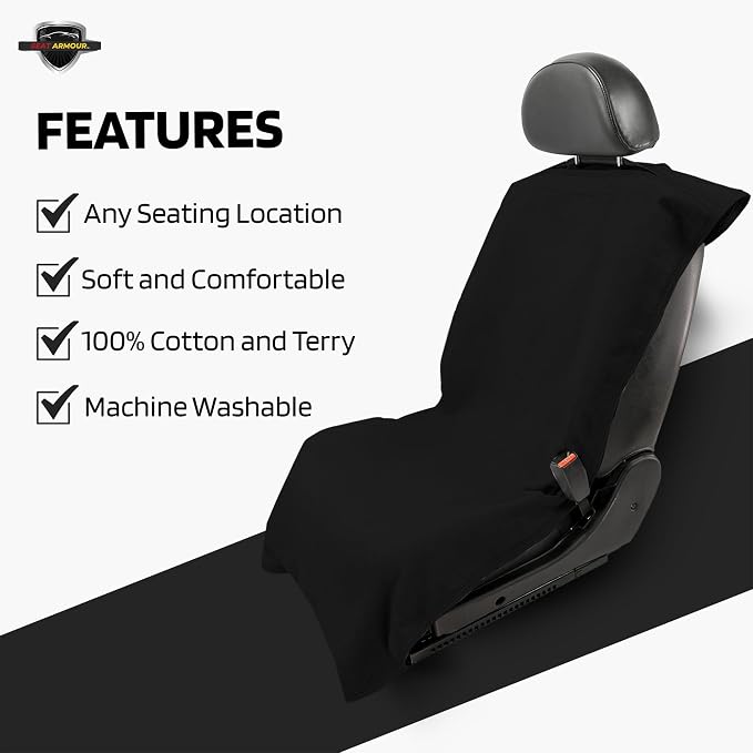Seat Armour Black Car Seat Towel Cover – Soft, Machine Washable & Absorbent Seat Protector – Quick Install, Multipurpose Vehicle Seat Cover for Workout, Beach, Travel – Universal Fit - Image 8