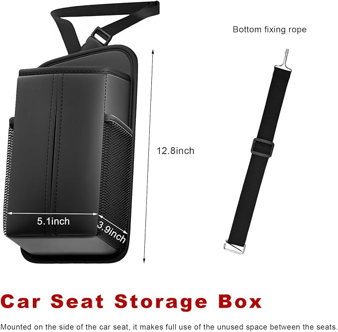 Car Tissue Holder, Waterproof Leather Auto Front Seat Side Tissue Box with 2 Mesh Pockets, Rectangular Large Napkin Holder Storage Hanging Bags for Cars SUVs Trucks - Image 2