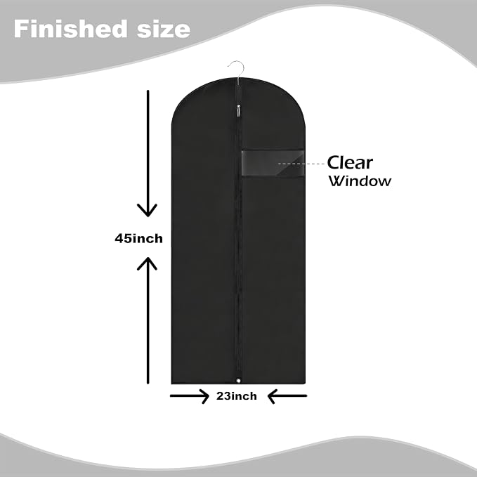 Garment Bags for Hanging Clothes, 45'' Suit Bag Cover for Storage and Travel, Dress Bags for Gowns Long, 2 Pack (Black) - Image 2