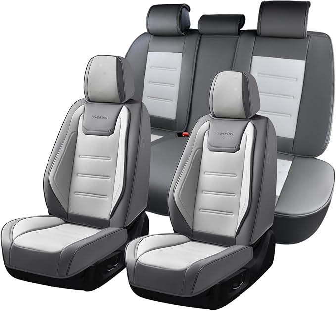 Coverado Car Seat Covers Full Set, Seat Covers for Cars, Front Seat Covers and Back Seat Cover Waterproof Leather Automotive Seat Cover, Universal Car Interior Protectors Cushion for Most Cars by COVERADOAUTO