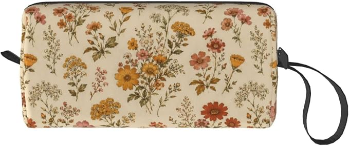70s Vintage Wildflower Makeup Bag for Women | Small Travel Cosmetic Pouch with Zipper, Compact Makeup Organizer Bag for Purse, Toiletries, Skincare & Daily Essentials - Image 8