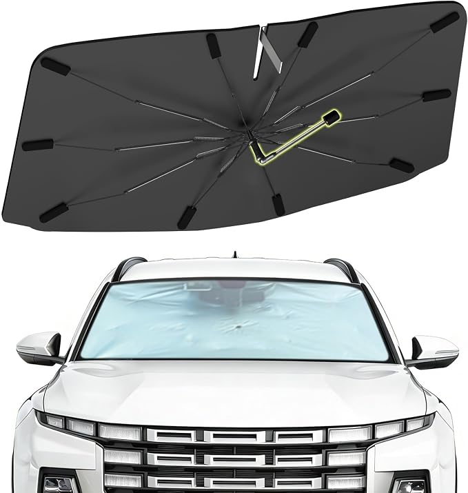 Windshield Sun Shade for Hyundai Santa Cruz 2022-2025, Umbrella Sunshade | Custom Fit Foldable Front Window Shade with 360° Rotating Shaft for UV & Heat Protection, Easy Storage Car Sun Shield by Visufy