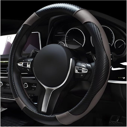 povtii Car Steering Wheel Cover, 15 Inch Leather Breathable Auto Steering Wheel Protector, Comfortable Non-Slip Vehicle Steering Wheel Covers, Universal Car Accessories (Gray, with Lining) by povtii