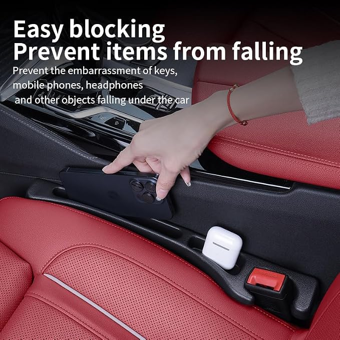 Car Seat Gap Filler Organizer, Universal Fit, Black, PU Leather, 2 Pack with Storage Pockets - Image 3