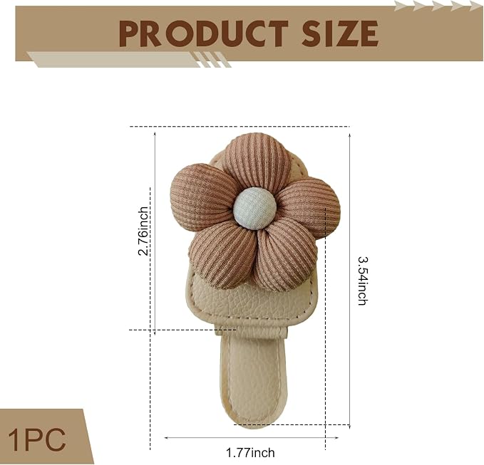 1 PC Floral Design Car Visor Sunglasses Clip, Clip-On Leather Cute Flower Eyeglass Holder, Stable Car Visor Accessory for Women, Universal for Most Cars (Brown) - Image 2