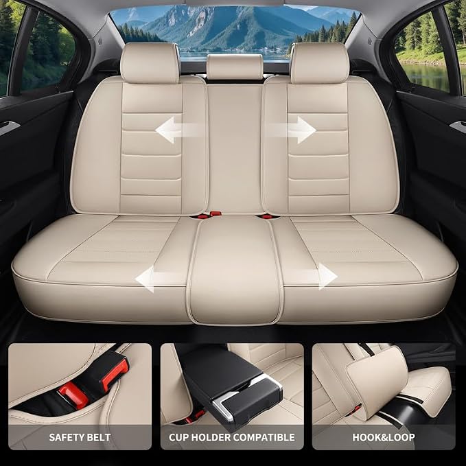 Car Seat Covers Full Set Custom Fit For Lexus ES300 1997-2003, Beige | Lumbar Support, Premium Faux Leather, Breathable, Anti-Slip, Airbag Compatible, Waterproof, Car Seat Protectors, 2 Row-5Seat - Image 4