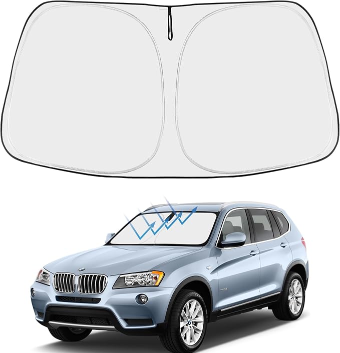Proadsy Custom Fit 2011-2017 BMW X3 Windshield Sun Shade, Blocks Heat | 240T Heat Shield, Drops Temp 54°F, Blocks 99% UV, Prevents Dashboard Cracking, Summer Parking & Beach Trips, Easy Twist-Fold by Proadsy