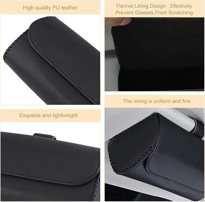 Sunglasses Holder for Car Visor, PU Leather Visor Sunglasses Holder Clip, Auto Eyeglasses Protective Storage Case, Universal Cars Sunvisor Accessories Organizer Box for Sedan, SUV, Van (Black) - Image 5