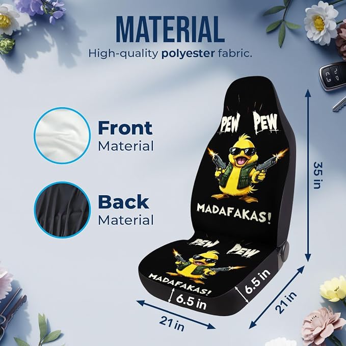 GENANY Funny Duck Car Seat Covers, 2-Piece Front Seat Set | 2-piece polyester front seat cover set, each 35 x 21 x 21 inches, with adjustable straps and hooks - Image 5