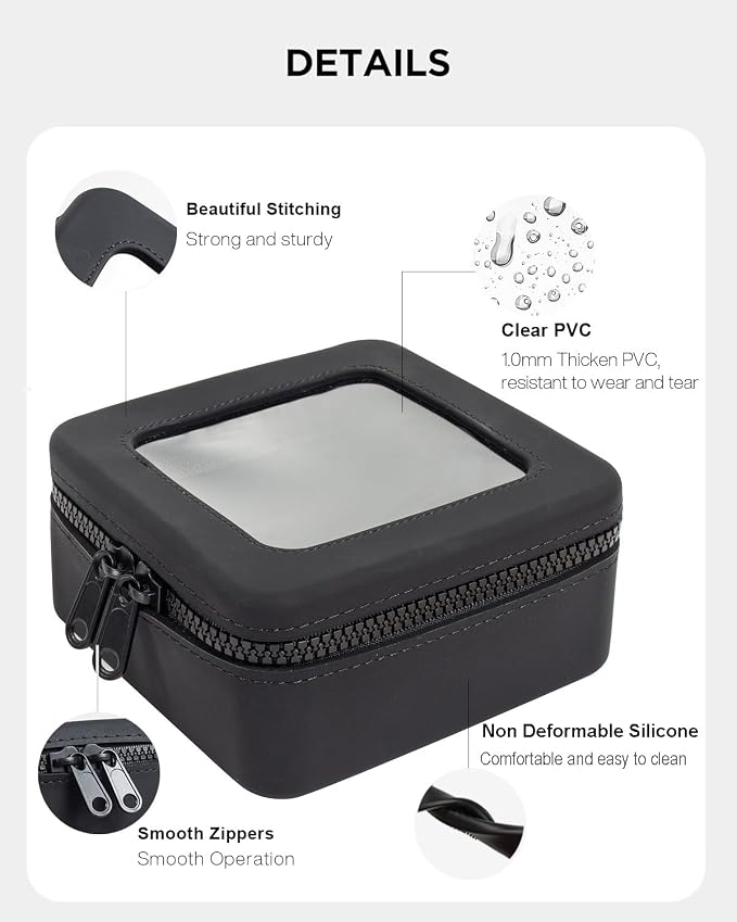 Small Clear Makeup Bag for Women, Mini Silicone Pouch Travel Cosmetic Case Waterproof Clear Make Up Pouch Purse with Zipper Cute Toiletry Bags for Traveling Car Organizer Travel Essentials (Black) - Image 5
