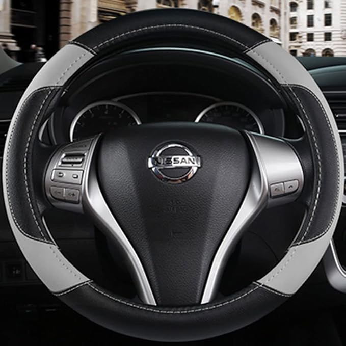 Leather Car Steering Wheel Cover, Universal Fit for Most Cars, Grey | Microfiber Leather,Non-Slip Breathable Auto Steering Wheel Protector - Image 4