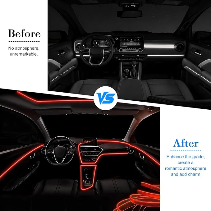 EL Wire Car LED Strip Lights, 16.5FT 5V USB Vehicle Ambient Lighting Kit with Fuse Protection, Automotive Interior Neon Decoration Lamp with 5mm Sewing Edge, Universal Fit (Red) - Image 5