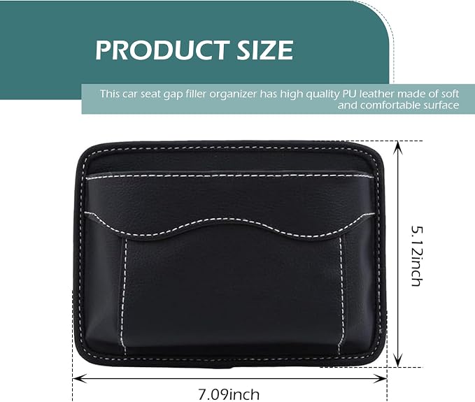 Car Seat Side Pocket Organizer, PU Leather Mini Storage Bag, Seat Gap Filler with Phone Sunglasses Pen Holder, Universal Auto Organizer for Documents Registration Notepad (Black)​ - Image 2