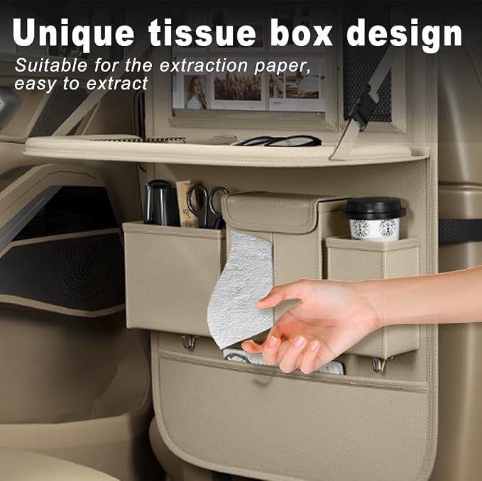 XDV Car Seat Organizers,Multi-functional Back Seat Protectors, Storage Pouches, and Tray Holders (for Cars, Kids, Seat Back and Rear Seats) (Plain Beige, 2 Pcs) - Image 7