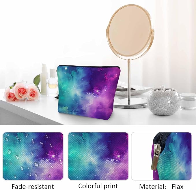 Galaxy Space Makeup Bags Makeup Organizer Cosmic Nebula Universe Space Galaxy Flax Toiletry Bags Travel Cosmetic Bag Makeup Purse Pouch Skincare Bag Wallet Bags For Women Mom Pink Purple - Image 5