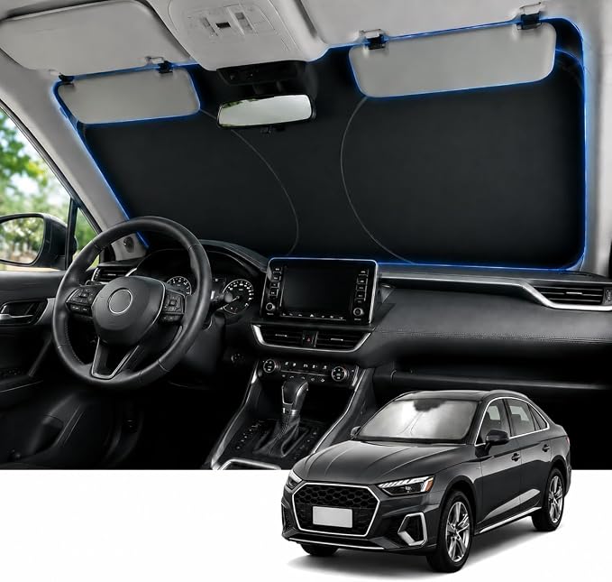 Proadsy Custom Fit 2025-2026 Audi A5 Windshield Sun Shade, Blocks Heat | Ice Crystal Micro-Refraction Blocks 99% UV, Drops Cabin Temp 54°F. Foldable Full Coverage for Summer Parking/Camping Privacy by Proadsy