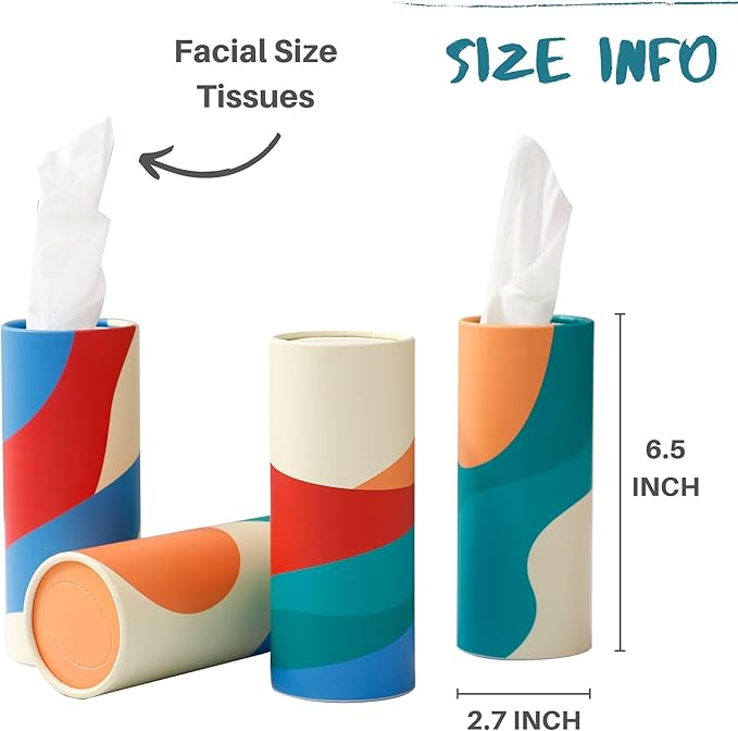 Small Car Tissues Holder with Facial Tissues - 4PK - Tisses for Car Travel Tissue Tubes Box Container for Car Cup Holder Car Tissues Cylinder - Image 2