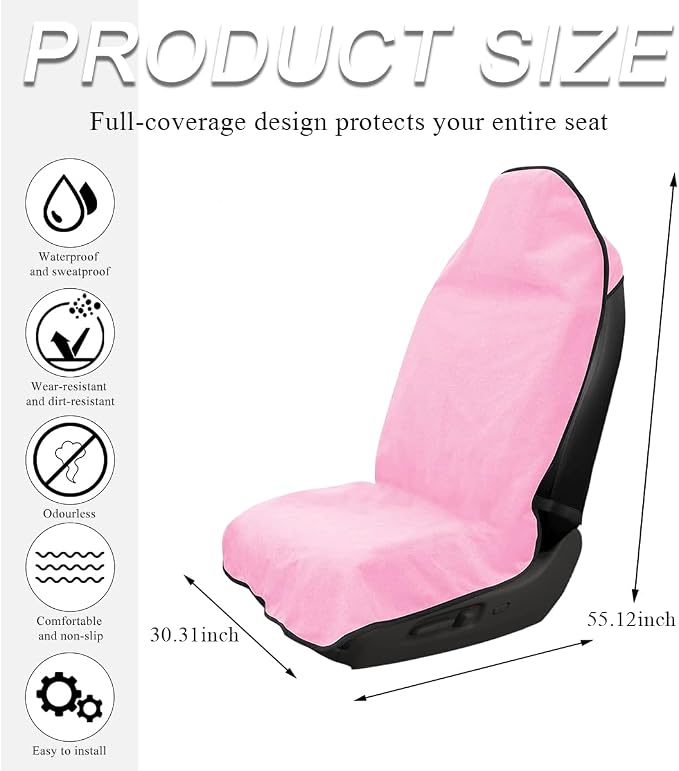 DXNQ Waterproof Car Towel Seat Cover, Sweating Non-Slip Premium Towel Carseat Cover Protector, Universal Soft Machine Washable Car Truck SUV Front Seat Cover for Gym Workout Beach Hiking (Pink) - Image 2