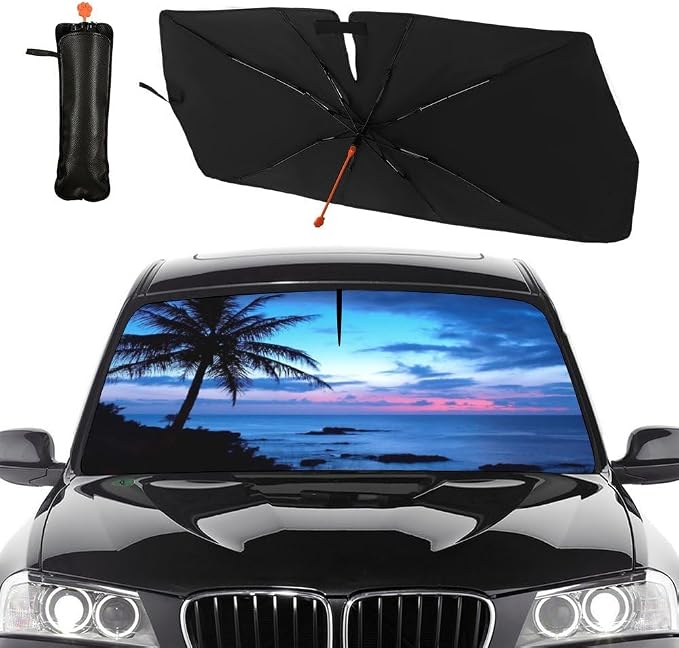 Palm Tree Car Sun Shade Umbrella Beach Windshield Sunshade for Car | Coconut Tree Car Umbrella Sun Shade Rotable Block UV & Heat Sunshades for Front Window Covers for Auto Sedan SUV Pickup - Image 2