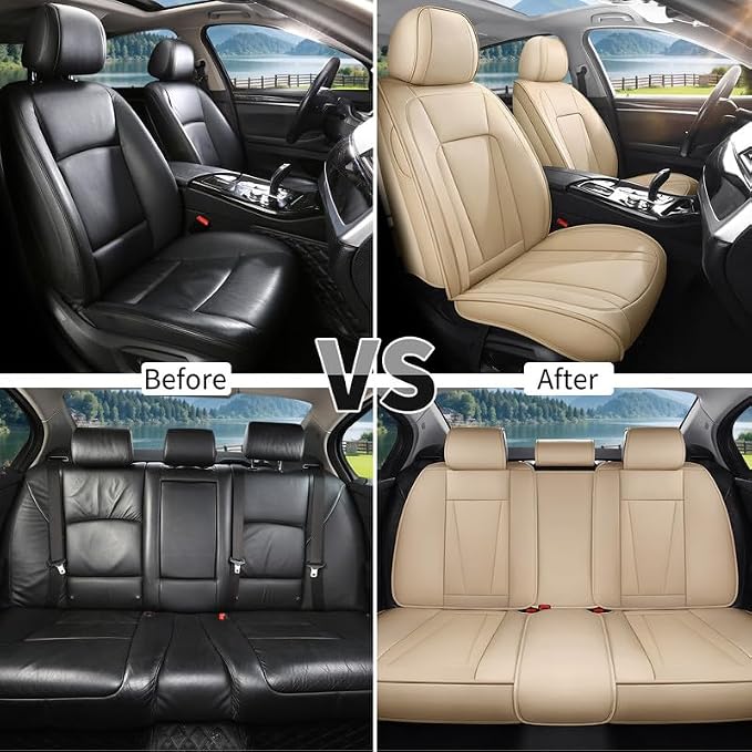 Car Seat Covers Full Set Custom Fit For Hyundai Santa Fe 2001-2026 ,Beige | Premium Faux Leather, Waterproof, Anti-Slip, Airbag Compatible, Breathable, Car Seat Protectors, 2 Rows 5 Seats - Image 5