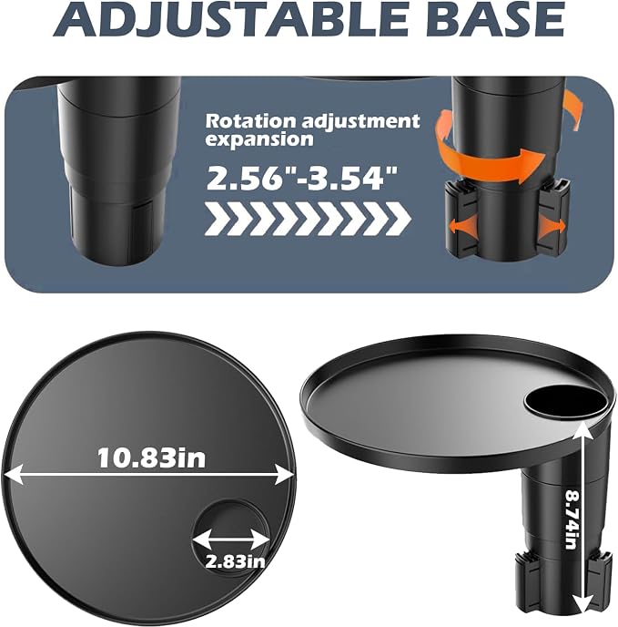 Car Tray, Height-Adjustable Car Food Tray & Cup Holder Table, 360° Rotating Car Desk for Laptop, Steering Wheel Tray, Car Accessories Universal for Most Vehicles - Image 5