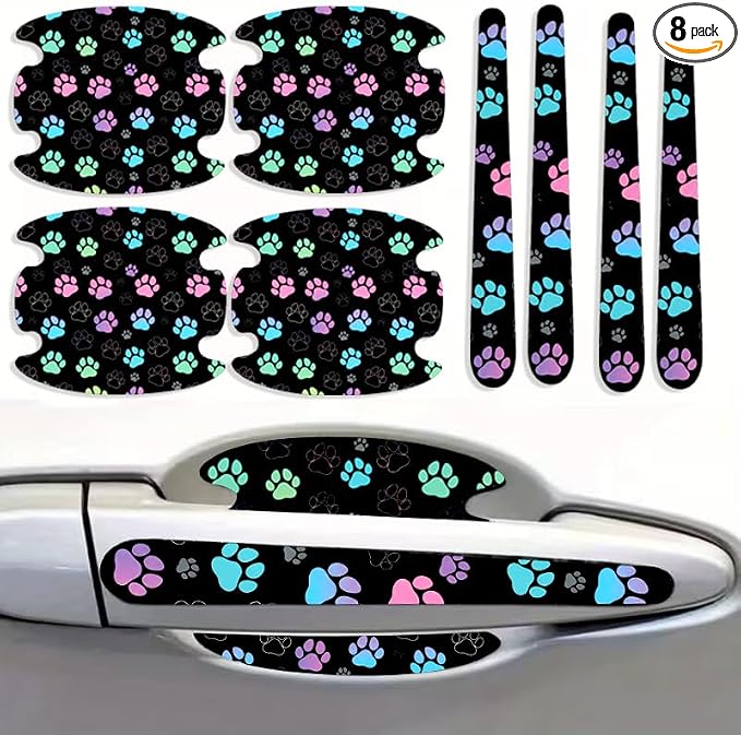 8PCS Dog Paw Car Door Handle Carbon Fiber Anti Scratch Sticker Decal Cover | Door Handle Protector Universal for SUV Truck Most Vehicles, Car Accessories Dog Paw Gifts for Women Men Pet Lover by Unknown