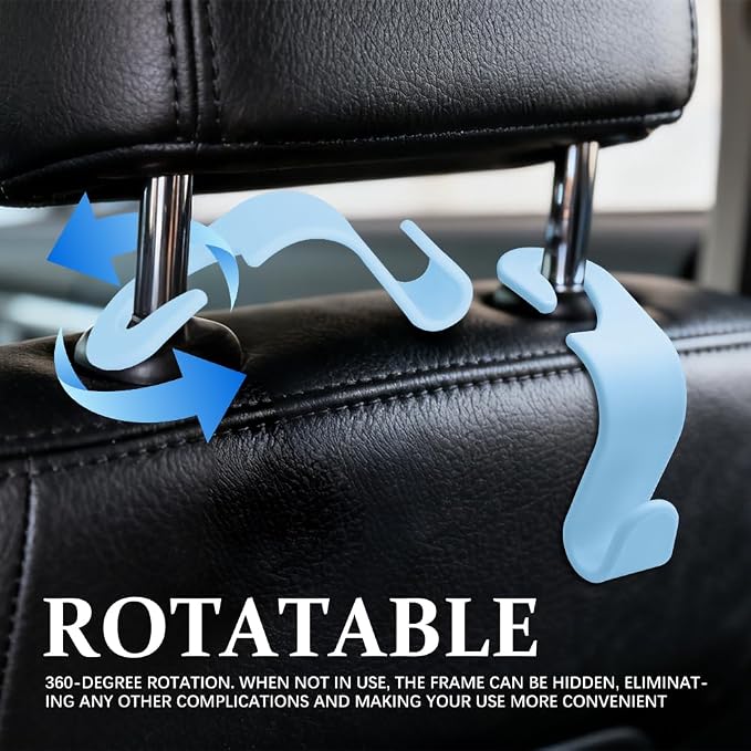 4PCS Car Seat Headrest Hooks, Purse Hook for Car | Car Headrest Hidden Hook, Car Interior Accessories Multi-Use Portable Headrest Organizer Holder for Purse Handbag Coats - Image 8