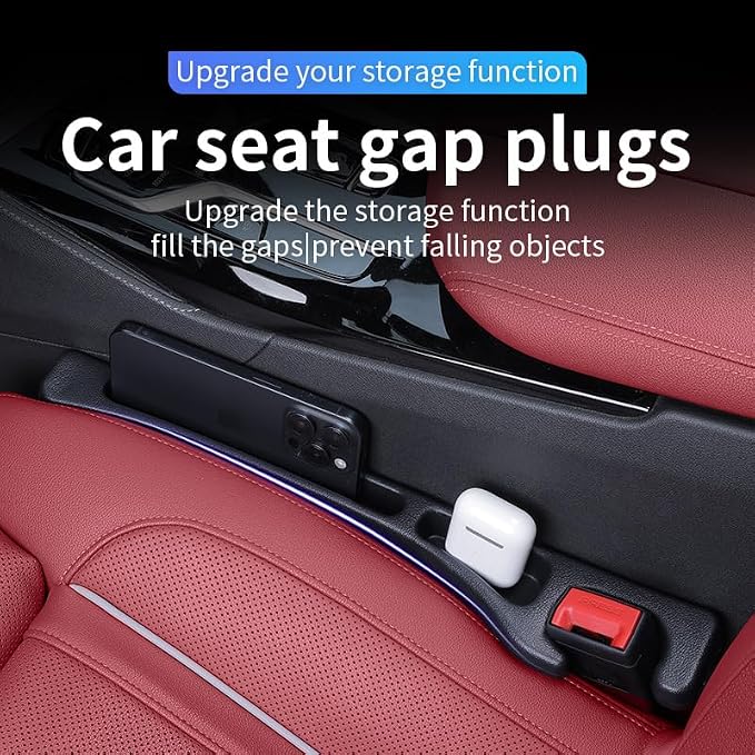 Car Seat Gap Filler Organizer, Universal Fit, Black, PU Leather, 2 Pack with Storage Pockets - Image 2