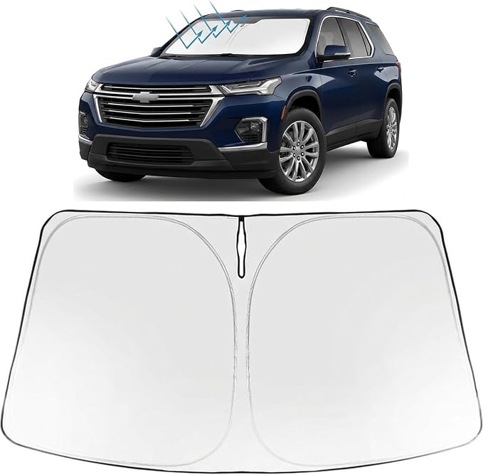 Proadsy Custom Fit Car Windshield Sun Shade for 2024-2026 Chevy Traverse | 240T Heat Shield, Drops Temp 54°F, Blocks 99% UV, Prevents Dashboard Cracking, Summer Parking & Beach Trips, Easy Twist-Fold by Proadsy